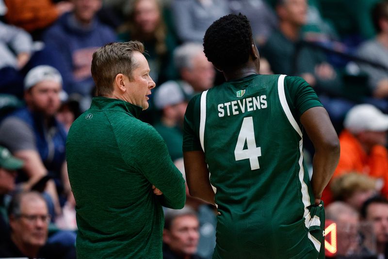 Mar 3, 2023; Fort Collins, Colorado, USA; Colorado State Rams head coach Niko Medved talks with guard Isaiah Stevens (4) in the second half against the New Mexico Lobos at Moby Arena. Mandatory Credit: Isaiah J. Downing-USA TODAY Sports