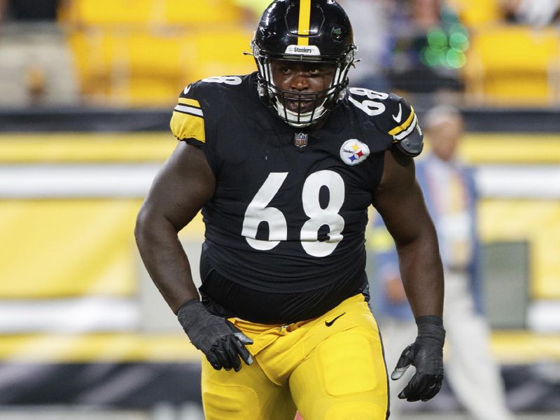 Pittsburgh Steelers defensive tackle Khalil Davis (68) reacts during a preseason NFL football game, Saturday, Aug. 13, 2022, in Pittsburgh, PA. (AP Photo/Matt Durisko)