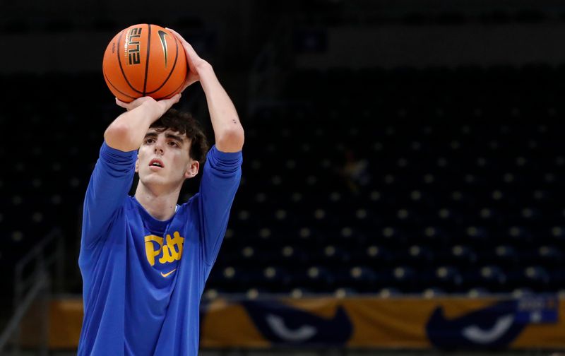 Jan 25, 2023; Pittsburgh, Pennsylvania, USA;  Pittsburgh Panthers forward Guillermo Diaz Graham (25) warms up before the game against the Wake Forest Demon Deacons  at the Petersen Events Center. Mandatory Credit: Charles LeClaire-USA TODAY Sports