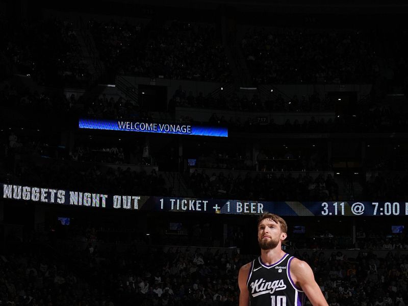 DENVER, CO - FEBRUARY 28: Domantas Sabonis #10 of the Sacramento Kings prepares to shoot a free throw during the game against the Denver Nuggets on February 28, 2024 at the Ball Arena in Denver, Colorado. NOTE TO USER: User expressly acknowledges and agrees that, by downloading and/or using this Photograph, user is consenting to the terms and conditions of the Getty Images License Agreement. Mandatory Copyright Notice: Copyright 2024 NBAE (Photo by Garrett Ellwood/NBAE via Getty Images)