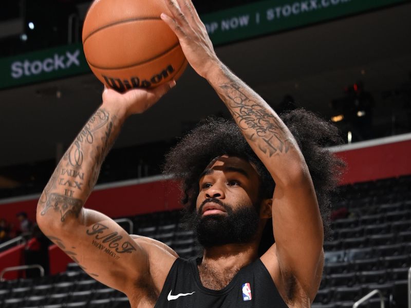 DETROIT, MI - NOVEMBER 18: Coby White #0 of the Chicago Bulls warms up before the game against the Detroit Pistons on November 18, 2024 at Little Caesars Arena in Detroit, Michigan. NOTE TO USER: User expressly acknowledges and agrees that, by downloading and/or using this photograph, User is consenting to the terms and conditions of the Getty Images License Agreement. Mandatory Copyright Notice: Copyright 2024 NBAE (Photo by Chris Schwegler/NBAE via Getty Images)