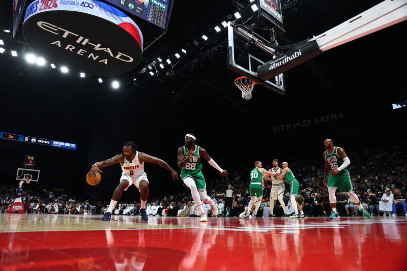 ABU DHABI, UNITED ARAB EMIRATES - OCTOBER 04: A general view of play during the NBA match between Denver Nuggets and Boston Celtics at Etihad Arena on October 04, 2024 in Abu Dhabi, United Arab Emirates.  (Photo by Francois Nel/Getty Images)