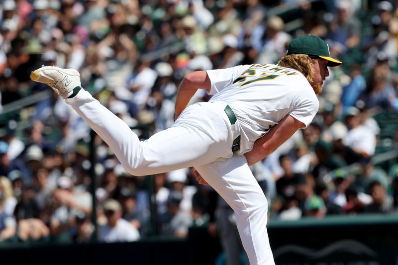 May 10, 2025; West Sacramento, California, USA; Athletics pitcher Grant Holman (67) throws a pitch against the New York Yankees during the seventh inning  at Sutter Health Park. Mandatory Credit: Dennis Lee-Imagn Images