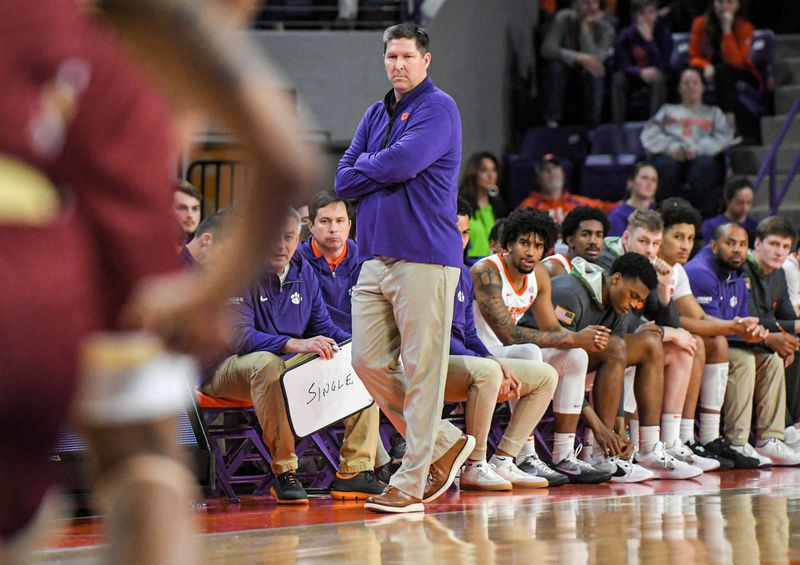 Jan 13, 2024; Clemson, South Carolina, USA; Clemson Tigers head coach Brad Brownell looks on during the first half against the Boston College Eagles at Littlejohn Coliseum. Mandatory Credit: Ken Ruinard-USA TODAY Sports