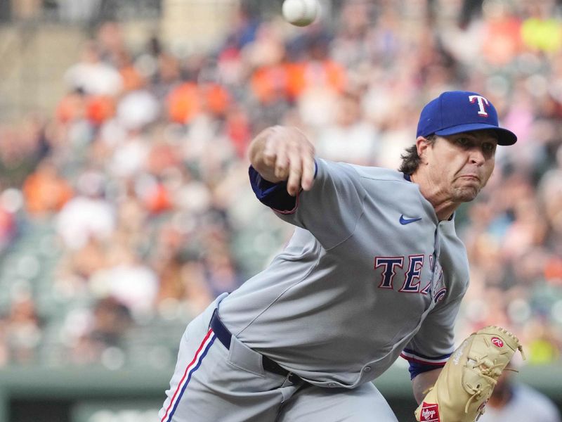 Jun 25, 2025; Baltimore, Maryland, USA; Texas Rangers pitcher Jason DeGrom (48) delivers during the first inning against the Baltimore Orioles at Oriole Park at Camden Yards. Mandatory Credit: Mitch Stringer-Imagn Images
