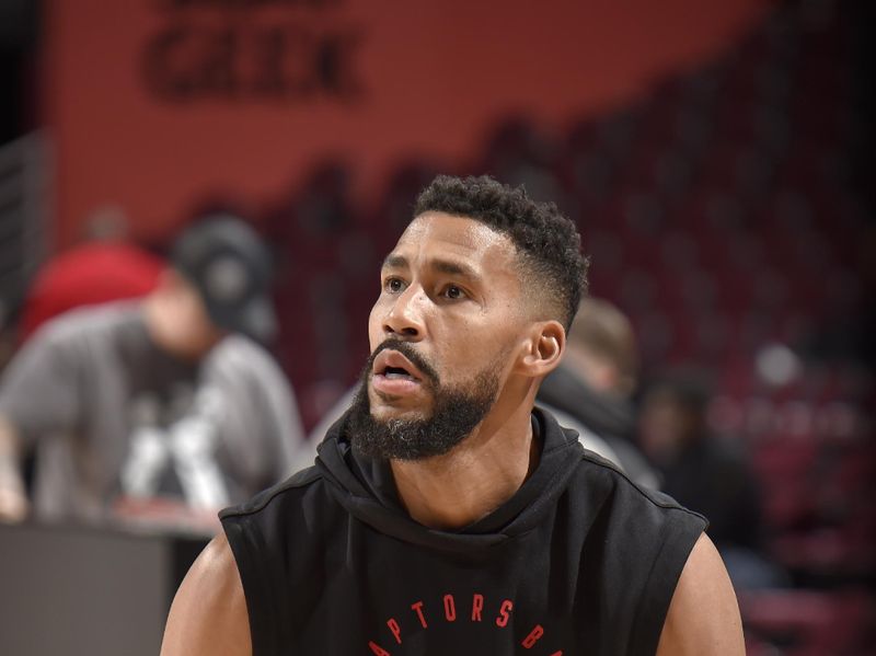 CLEVELAND, OH - NOVEMBER 24: Garrett Temple #17 of the Toronto Raptors warms up before the game against the Cleveland Cavaliers on November 24, 2024 at Rocket Mortgage FieldHouse in Cleveland, Ohio. NOTE TO USER: User expressly acknowledges and agrees that, by downloading and/or using this Photograph, user is consenting to the terms and conditions of the Getty Images License Agreement. Mandatory Copyright Notice: Copyright 2024 NBAE (Photo by David Liam Kyle/NBAE via Getty Images)