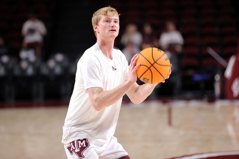 Dec 6, 2023; College Station, Texas, USA; Texas A&M Aggies guard Hayden Hefner (2) warms up prior to the game against the DePaul Blue Demons at Reed Arena. Mandatory Credit: Erik Williams-USA TODAY Sports
