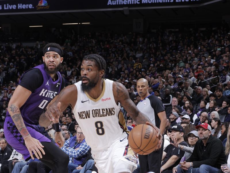 SACRAMENTO, CA - JANUARY 7: Naji Marshall #8 of the New Orleans Pelicans goes to the basket during the game on January 7, 2024 at Golden 1 Center in Sacramento, California. NOTE TO USER: User expressly acknowledges and agrees that, by downloading and or using this Photograph, user is consenting to the terms and conditions of the Getty Images License Agreement. Mandatory Copyright Notice: Copyright 2024 NBAE (Photo by Rocky Widner/NBAE via Getty Images)