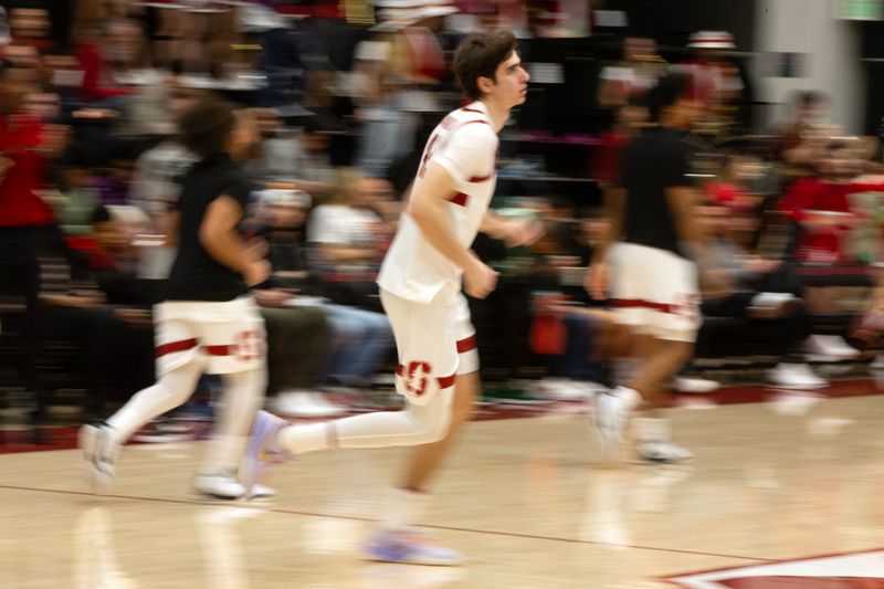 Feb 22, 2024; Stanford, California, USA; Stanford Cardinal forward Maxime Raynaud (42) takes the court before a game against the Oregon Ducks at Maples Pavilion. Mandatory Credit: D. Ross Cameron-USA TODAY Sports