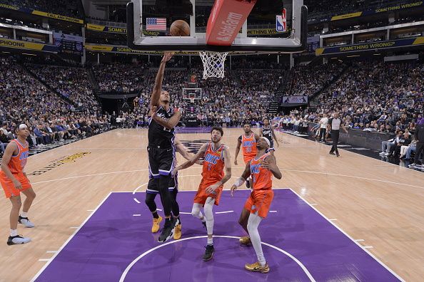 SACRAMENTO, CA - DECEMBER 14: Keegan Murray #13 of the Sacramento Kings shoots the ball during the game against the Oklahoma City Thunder on December 14, 2023 at Golden 1 Center in Sacramento, California. NOTE TO USER: User expressly acknowledges and agrees that, by downloading and or using this Photograph, user is consenting to the terms and conditions of the Getty Images License Agreement. Mandatory Copyright Notice: Copyright 2023 NBAE (Photo by Rocky Widner/NBAE via Getty Images)