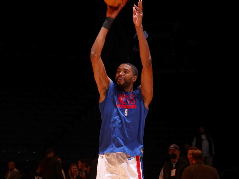 BROOKLYN, NY - MARCH 16: Mikal Bridges #1 of the Brooklyn Nets warms up during the game against the Sacramento Kings on March 16, 2023 at Barclays Center in Brooklyn, New York. NOTE TO USER: User expressly acknowledges and agrees that, by downloading and or using this Photograph, user is consenting to the terms and conditions of the Getty Images License Agreement. Mandatory Copyright Notice: Copyright 2023 NBAE (Photo by Nathaniel S. Butler/NBAE via Getty Images)