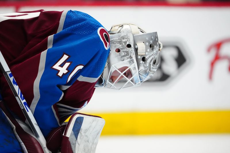 May 17, 2024; Denver, Colorado, USA; Colorado Avalanche goaltender Alexandar Georgiev (40) during a double overtime period against the Dallas Stars in game six of the second round of the 2024 Stanley Cup Playoffs at Ball Arena. Mandatory Credit: Ron Chenoy-USA TODAY Sports