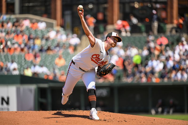 May 2, 2024; Baltimore, Maryland, USA;  Baltimore Orioles starting pitcher Kyle Bradish (38) delivers a pitch during the first inning against the New York Yankees at Oriole Park at Camden Yards. Mandatory Credit: James A. Pittman-USA TODAY Sports