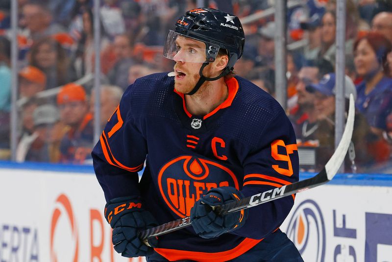 Dec 14, 2023; Edmonton, Alberta, CAN; Edmonton Oilers forward Connor McDavid (97) looks for a pass during a game against the Tampa Bay Lightning at Rogers Place. Mandatory Credit: Perry Nelson-USA TODAY Sports