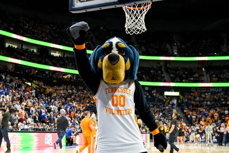 Mar 15, 2024; Nashville, TN, USA; Tennessee Volunteers mascot Smokey against the Mississippi State Bulldogs during the second half at Bridgestone Arena. Mandatory Credit: Steve Roberts-USA TODAY Sports