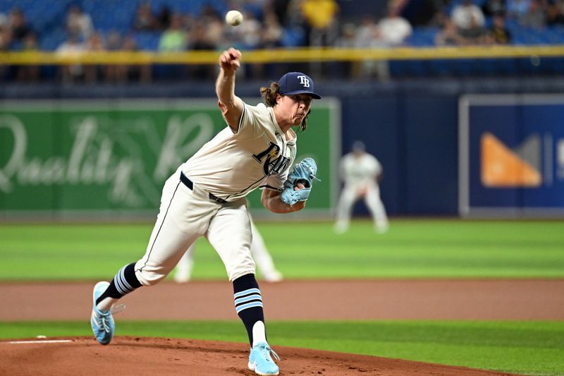 May 29, 2024; St. Petersburg, Florida, USA;  Tampa Bay Rays starting pitcher Ryan Pepiot (44) throws a pitch in the first inning against the Oakland Athletics at Tropicana Field. Mandatory Credit: Jonathan Dyer-USA TODAY Sports