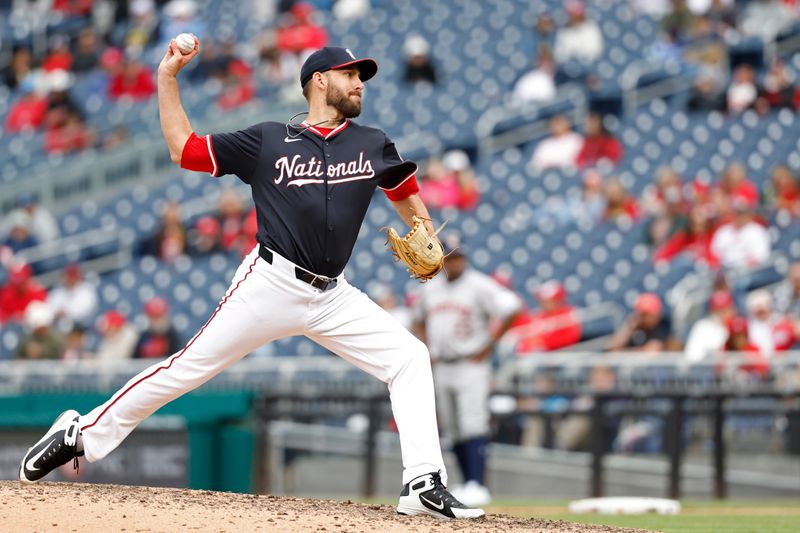 Apr 21, 2024; Washington, District of Columbia, USA; Washington Nationals pitcher Matt Barnes (41) pitches against the Houston Astros during the ninth inning at Nationals Park. Mandatory Credit: Geoff Burke-USA TODAY Sports