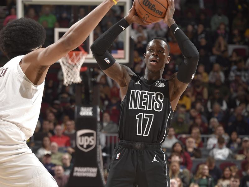 CLEVELAND, OH - NOVEMBER 9: Dennis Schroder #17 of the Brooklyn Nets looks to pass the ball during the game against the Cleveland Cavaliers on November 9, 2024 at Rocket Mortgage FieldHouse in Cleveland, Ohio. NOTE TO USER: User expressly acknowledges and agrees that, by downloading and/or using this Photograph, user is consenting to the terms and conditions of the Getty Images License Agreement. Mandatory Copyright Notice: Copyright 2024 NBAE (Photo by David Liam Kyle/NBAE via Getty Images)