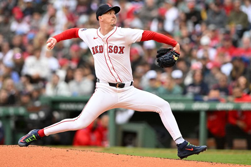 May 25, 2025; Boston, Massachusetts, USA; Boston Red Sox starting pitcher Walker Buehler (0) pitchers against the Baltimore Orioles during the fourth inning at Fenway Park. Mandatory Credit: Brian Fluharty-Imagn Images