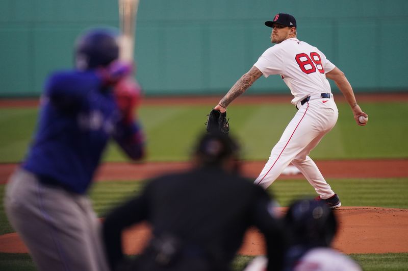 Apr 9, 2025; Boston, Massachusetts, USA; Boston Red Sox pitcher Tanner Houck (89) throws a pitch against the Toronto Blue Jays in the first inning at Fenway Park. Mandatory Credit: David Butler II-Imagn Images