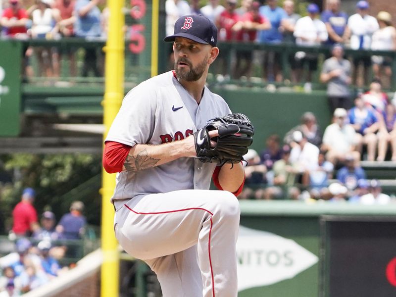 Jul 15, 2023; Chicago, Illinois, USA; Boston Red Sox starting pitcher James Paxton (65) throws the ball against the Chicago Cubs during the first inning at Wrigley Field. Mandatory Credit: David Banks-USA TODAY Sports