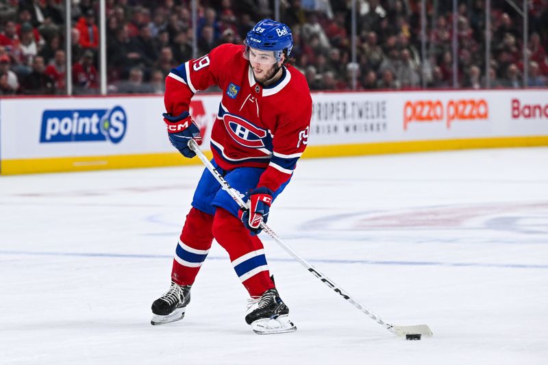 Jan 23, 2024; Montreal, Quebec, CAN; Montreal Canadiens right wing Joshua Roy (89) shoots the puck against the Ottawa Senators during the second period at Bell Centre. Mandatory Credit: David Kirouac-USA TODAY Sports