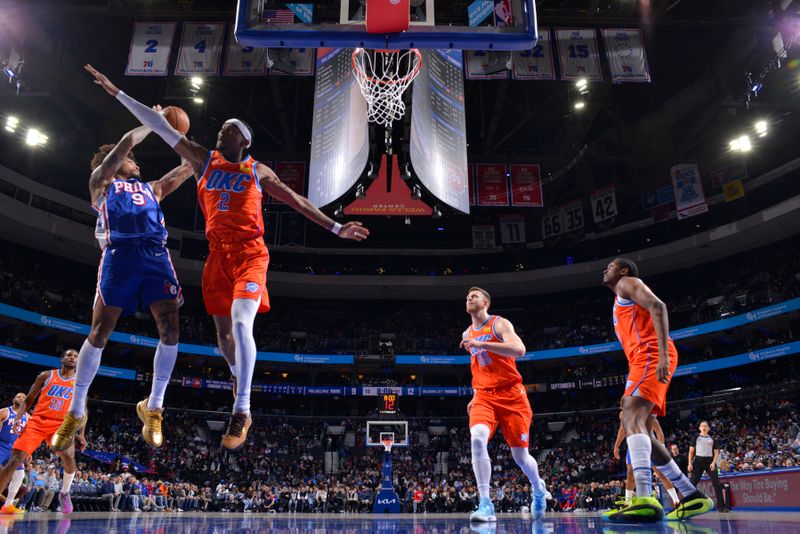 PHILADELPHIA, PA - JANUARY 14: Kelly Oubre Jr. #9 of the Philadelphia 76ers shoots the ball during the game against the Oklahoma City Thunder on January 14, 2025 at the Wells Fargo Center in Philadelphia, Pennsylvania NOTE TO USER: User expressly acknowledges and agrees that, by downloading and/or using this Photograph, user is consenting to the terms and conditions of the Getty Images License Agreement. Mandatory Copyright Notice: Copyright 2025 NBAE (Photo by Jesse D. Garrabrant/NBAE via Getty Images)