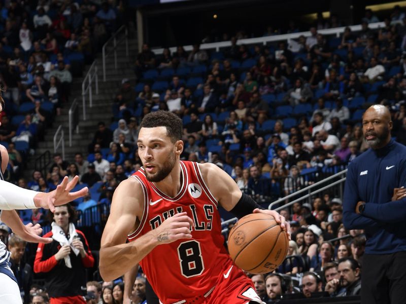 ORLANDO, FL - NOVEMBER 27: Zach LaVine #8 of the Chicago Bulls handles the ball during the game against the Orlando Magic on November 27, 2024 at Kia Center in Orlando, Florida. NOTE TO USER: User expressly acknowledges and agrees that, by downloading and or using this photograph, User is consenting to the terms and conditions of the Getty Images License Agreement. Mandatory Copyright Notice: Copyright 2024 NBAE (Photo by Fernando Medina/NBAE via Getty Images)