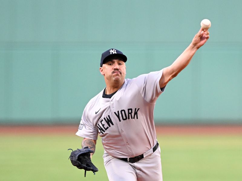 Jul 26, 2024; Boston, Massachusetts, USA; New York Yankees pitcher Nestor Cortes (65) pitches against the Boston Red Sox during the first inning at Fenway Park. Mandatory Credit: Brian Fluharty-USA TODAY Sports