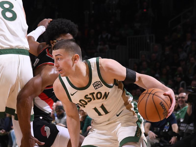 BOSTON, MA - APRIL 7: Payton Pritchard #11 of the Boston Celtics handles the ball during the game  on April 7, 2024 at the TD Garden in Boston, Massachusetts. NOTE TO USER: User expressly acknowledges and agrees that, by downloading and or using this photograph, User is consenting to the terms and conditions of the Getty Images License Agreement. Mandatory Copyright Notice: Copyright 2024 NBAE  (Photo by Brian Babineau/NBAE via Getty Images)
