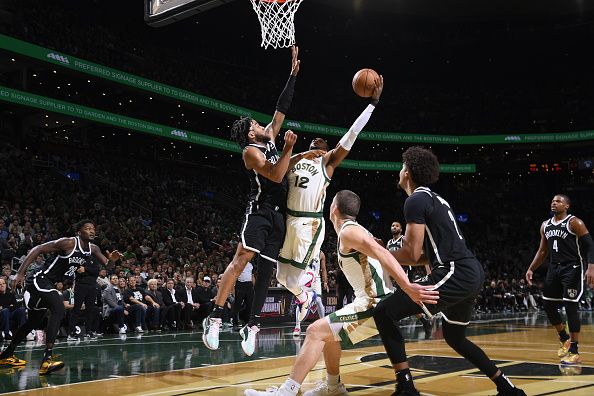 BOSTON, MA - NOVEMBER 10: Oshae Brissett #12 of the Boston Celtics shoots the ball during the game against the Brooklyn Nets during the In-Season Tournament on November 10, 2023 at the TD Garden in Boston, Massachusetts. NOTE TO USER: User expressly acknowledges and agrees that, by downloading and or using this photograph, User is consenting to the terms and conditions of the Getty Images License Agreement. Mandatory Copyright Notice: Copyright 2023 NBAE  (Photo by Brian Babineau/NBAE via Getty Images)