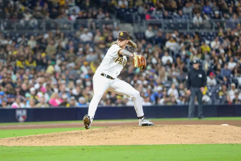 May 16, 2023; San Diego, California, USA; San Diego Padres relief pitcher Josh Header (71) throws a pitch against the Kansas City Royals during the ninth inning at Petco Park. Mandatory Credit: David Frerker-USA TODAY Sports