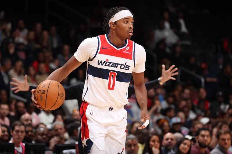 WASHINGTON, DC -? OCTOBER 30: Bilal Coulibaly #0 of the Washington Wizards dribbles the ball during the game against the Atlanta Hawks on October 30, 2024 at Capital One Arena in Washington, DC. NOTE TO USER: User expressly acknowledges and agrees that, by downloading and or using this Photograph, user is consenting to the terms and conditions of the Getty Images License Agreement. Mandatory Copyright Notice: Copyright 2024 NBAE (Photo by Stephen Gosling/NBAE via Getty Images)