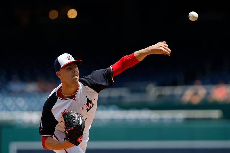 Jun 20, 2024; Washington, District of Columbia, USA; Washington Nationals starting pitcher MacKenzie Gore (1) pitches against the Arizona Diamondbacks during the first inning at Nationals Park. Mandatory Credit: Geoff Burke-USA TODAY Sports