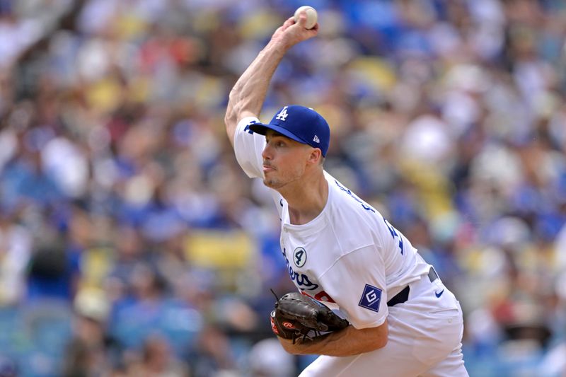 Jun 2, 2024; Los Angeles, California, USA;  Los Angeles Dodgers pitcher Michael Grove (29) delivers to the plate in the eighth inning against the Colorado Rockies at Dodger Stadium. Credit: Jayne Kamin-Oncea-USA TODAY Sports