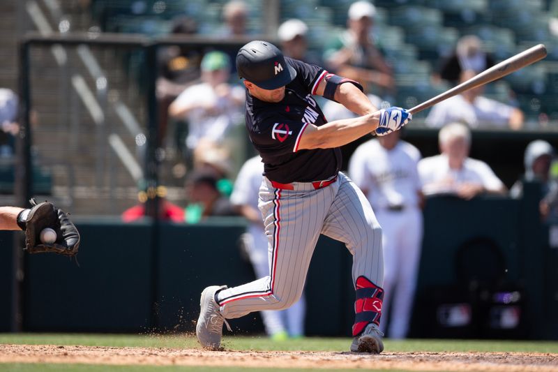 Jun 5, 2025; West Sacramento, California, USA; Minnesota Twins infielder Jonah Bride (31) strikes out to end the top of   the seventh inning against the Athletics at Sutter Health Park. Mandatory Credit: D. Ross Cameron-Imagn Images