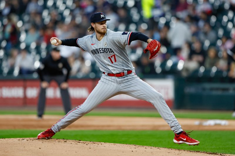 Sep 15, 2023; Chicago, Illinois, USA; Minnesota Twins starting pitcher Bailey Ober (17) delivers a pitch against the Chicago White Sox during the first inning at Guaranteed Rate Field. Mandatory Credit: Kamil Krzaczynski-USA TODAY Sports