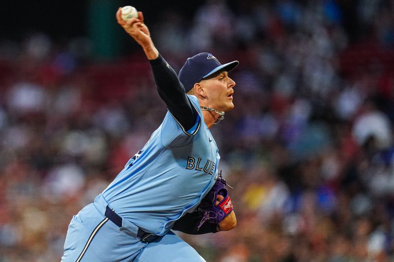 Aug 29, 2024; Boston, Massachusetts, USA; Toronto Blue Jays starting pitcher Bowden Francis (44) throws a pitch against the Boston Red Sox in the first inning at Fenway Park. Mandatory Credit: David Butler II-USA TODAY Sports