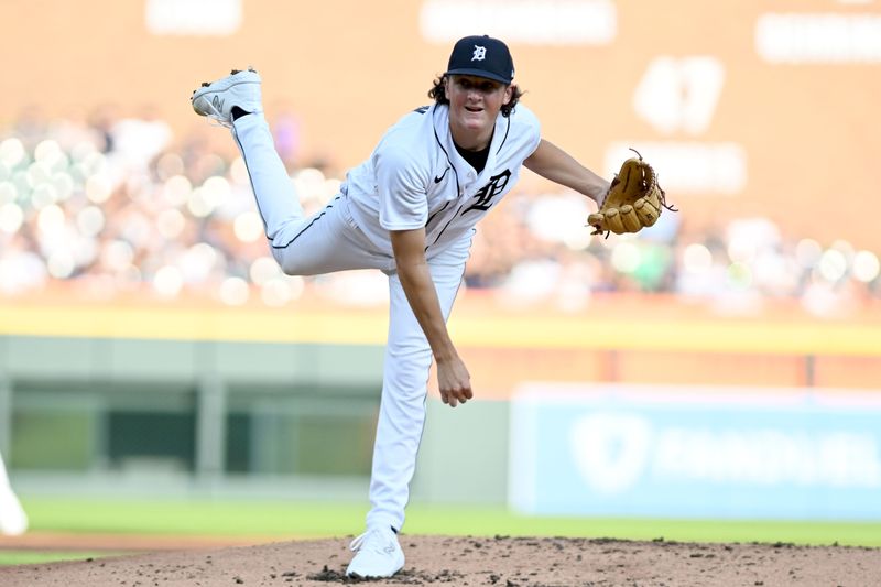 Jul 21, 2023; Detroit, Michigan, USA;  Detroit Tigers starting pitcher Reese Olson (45) throws a pitch against the San Diego Padres in the second inning at Comerica Park. Mandatory Credit: Lon Horwedel-USA TODAY Sports