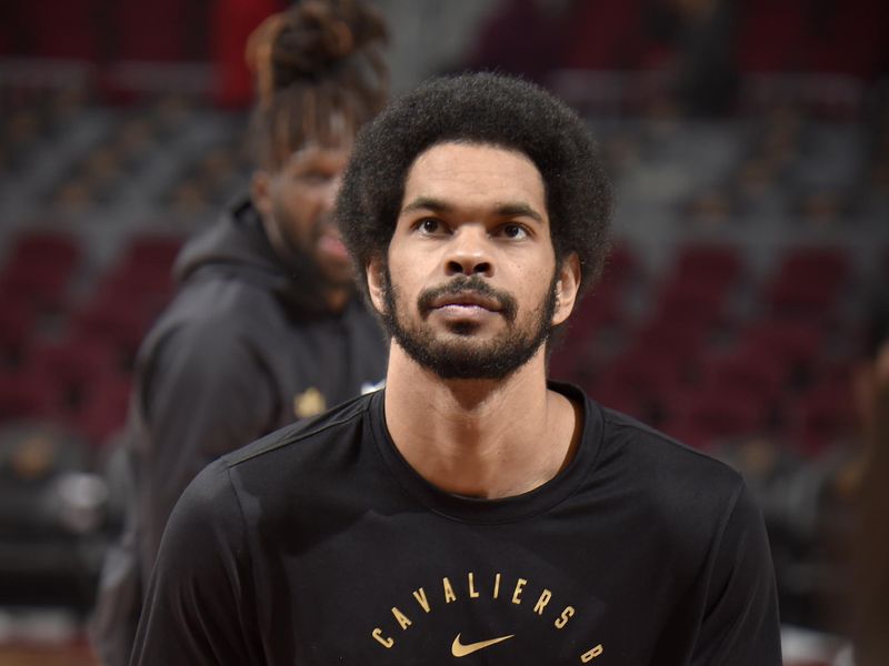 CLEVELAND, OH - NOVEMBER 24: Jarrett Allen #31 of the Cleveland Cavaliers warms up before the game against the Toronto Raptors on November 24, 2024 at Rocket Mortgage FieldHouse in Cleveland, Ohio. NOTE TO USER: User expressly acknowledges and agrees that, by downloading and/or using this Photograph, user is consenting to the terms and conditions of the Getty Images License Agreement. Mandatory Copyright Notice: Copyright 2024 NBAE (Photo by David Liam Kyle/NBAE via Getty Images)