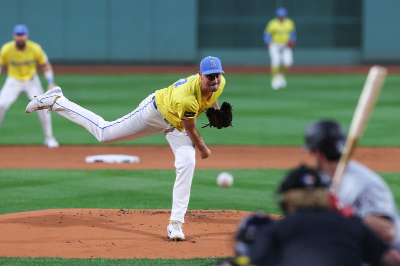 Sep 7, 2024; Boston, Massachusetts, USA; Boston Red Sox starting pitcher Cooper Criswell (64) throws a pitch during the first inning against the Chicago White Sox at Fenway Park. Mandatory Credit: Paul Rutherford-Imagn Images