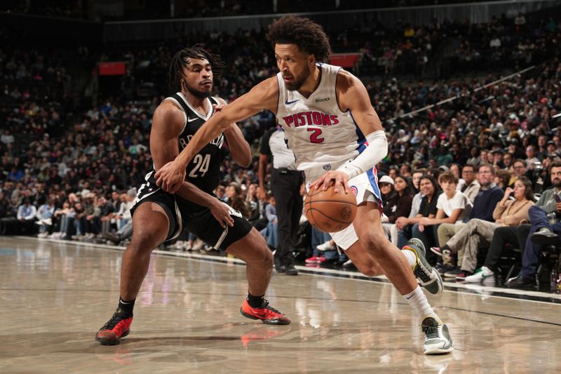 BROOKLYN, NY - NOVEMBER 3: Cade Cunningham #2 of the Detroit Pistons drives to the basket during the game against the Brooklyn Nets on November 3, 2024 at Barclays Center in Brooklyn, New York. NOTE TO USER: User expressly acknowledges and agrees that, by downloading and or using this Photograph, user is consenting to the terms and conditions of the Getty Images License Agreement. Mandatory Copyright Notice: Copyright 2024 NBAE (Photo by Jesse D. Garrabrant/NBAE via Getty Images)