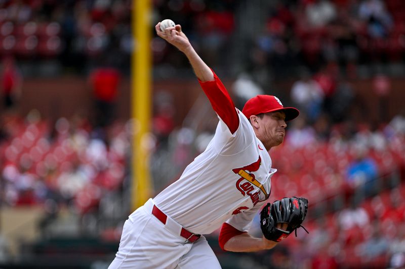 May 22, 2024; St. Louis, Missouri, USA;  St. Louis Cardinals starting pitcher Kyle Gibson (44) pitches against the Baltimore Orioles during the first inning at Busch Stadium. Mandatory Credit: Jeff Curry-USA TODAY Sports