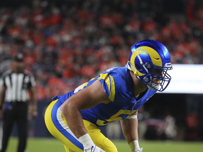 Los Angeles Rams linebacker Zach VanValkenburg (51)) against the Denver Broncos of an NFL football game Saturday, Aug 26, 2023, in Denver. (AP Photo/Bart Young)