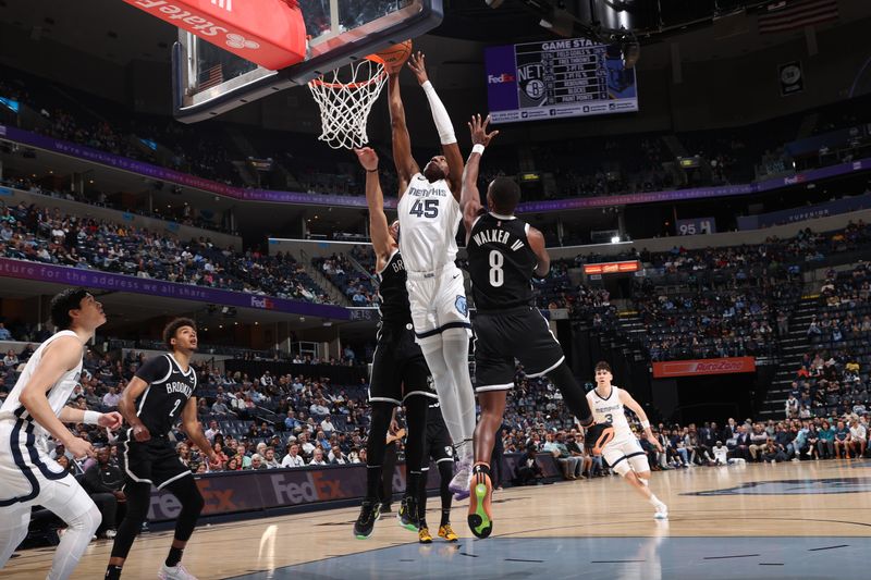 MEMPHIS, TN - February 26:  GG Jackson #45 of the Memphis Grizzlies drives to the basket during the game against the Brooklyn Nets on February 26, 2024 at FedExForum in Memphis, Tennessee. NOTE TO USER: User expressly acknowledges and agrees that, by downloading and or using this photograph, User is consenting to the terms and conditions of the Getty Images License Agreement. Mandatory Copyright Notice: Copyright 2024 NBAE (Photo by Joe Murphy/NBAE via Getty Images)