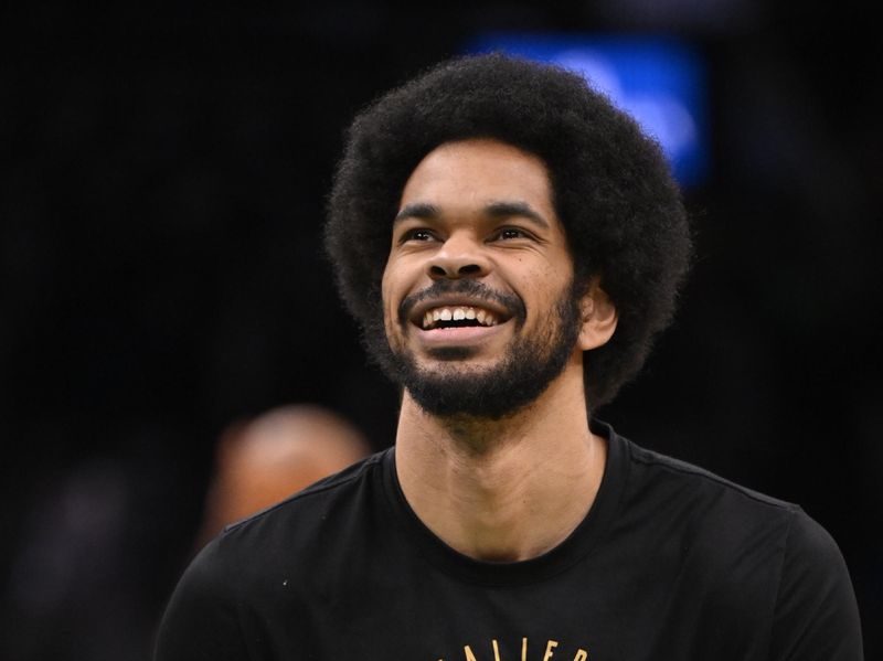 BOSTON, MA - FEBRUARY 28: Jarrett Allen #31 of the Cleveland Cavaliers smiles before the game against the Boston Celtics on February 28, 2025 at TD Garden in Boston, Massachusetts. NOTE TO USER: User expressly acknowledges and agrees that, by downloading and/or using this Photograph, user is consenting to the terms and conditions of the Getty Images License Agreement. Mandatory Copyright Notice: Copyright 2025 NBAE (Photo by David Dow/NBAE via Getty Images)