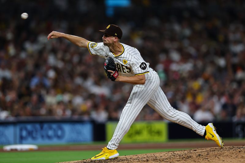 Sep 7, 2024; San Diego, California, USA; San Diego Padres relief pitcher Bryan Hoeing (78) throws against the San Francisco Giants during the seventh inning inning at Petco Park. Mandatory Credit: Chadd Cady-Imagn Images