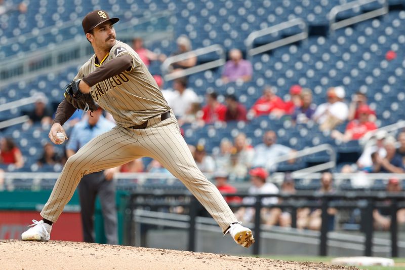 Jul 25, 2024; Washington, District of Columbia, USA; San Diego Padres starting pitcher Dylan Cease (84) pitches against the Washington Nationals during the third inning  at Nationals Park. Mandatory Credit: Geoff Burke-USA TODAY Sports