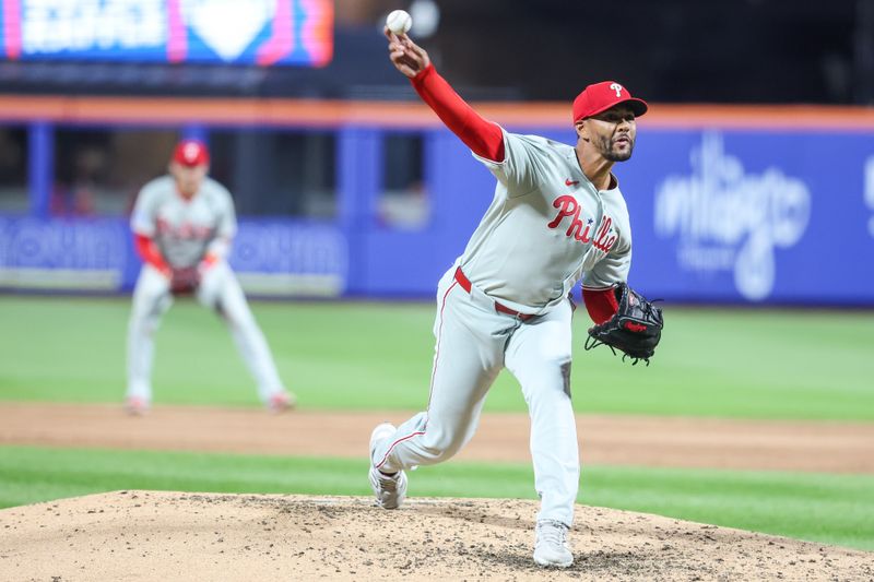 Apr 22, 2025; New York City, New York, USA;  Philadelphia Phillies starting pitcher Cristopher Sánchez (61) pitches in the third inning against the New York Mets at Citi Field. Mandatory Credit: Wendell Cruz-Imagn Images