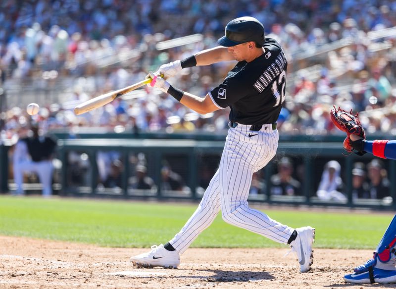 Mar 13, 2026; Phoenix, Arizona, USA; Chicago White Sox shortstop Colson Montgomery against the Chicago Cubs during a spring training game at Camelback Ranch-Glendale. Mandatory Credit: Mark J. Rebilas-Imagn Images